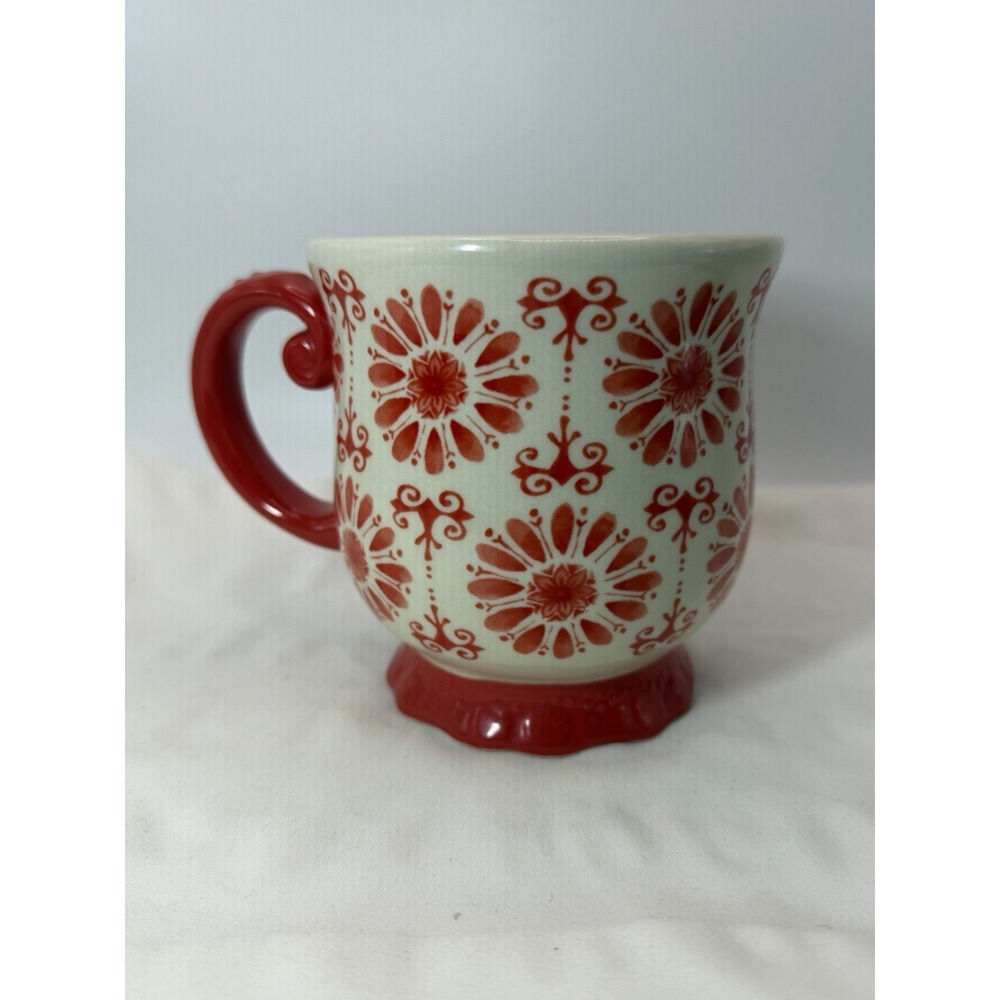 Pioneer Woman Mug Red Floral Burst Oversize Footed Stoneware CoffeeTea Cup 19oz - Picture 2 of 7